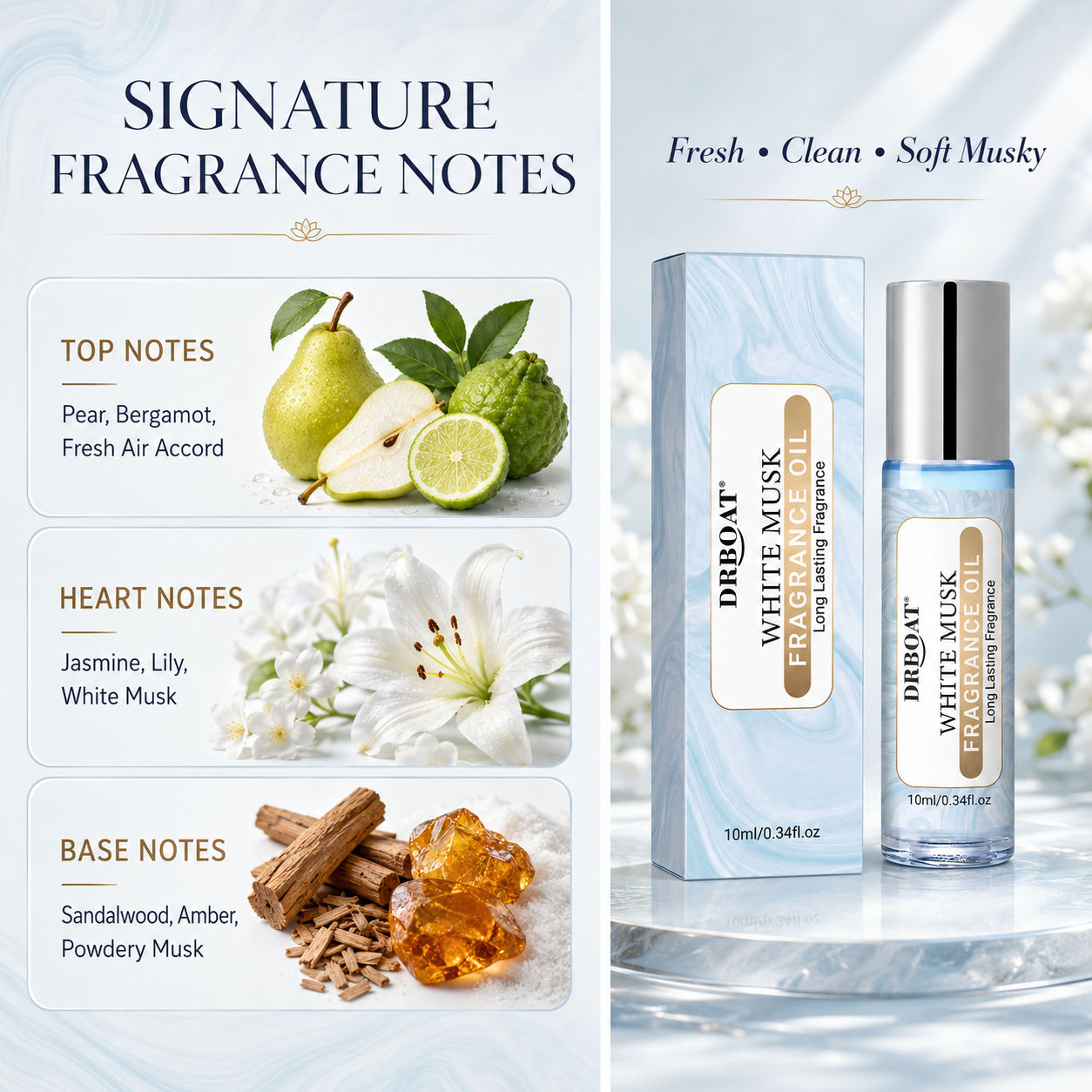 Musk White Oil - Portable Rollerball Fragrance Oil for Her,